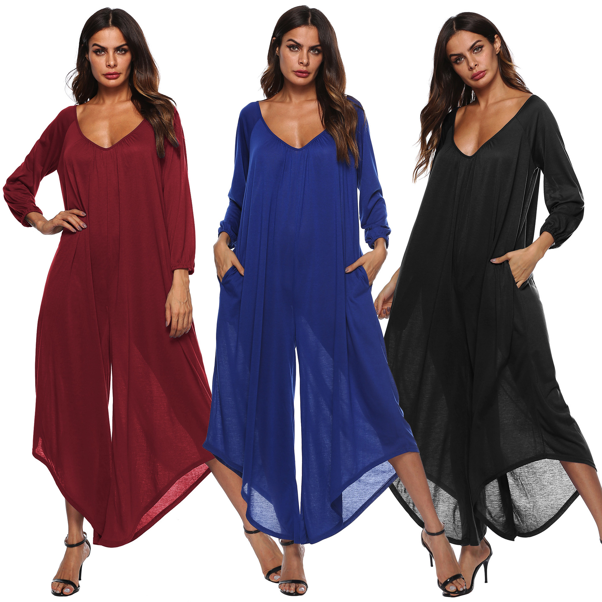 Sexy Deep V Backless Irregular Wide Leg Jumpsuit Autumn Collection Perfect for Parties and Events Wholesale Available