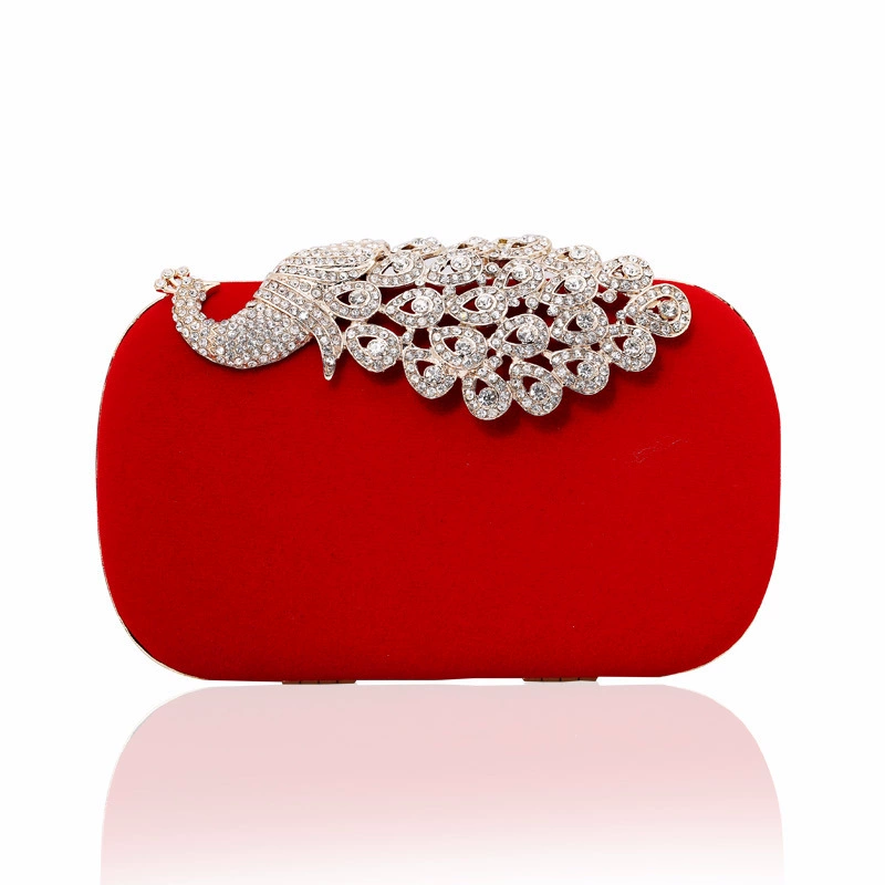 Colorful velvet dress, cheongsam, red small clutch bag for bride, peacock, food bag, European style