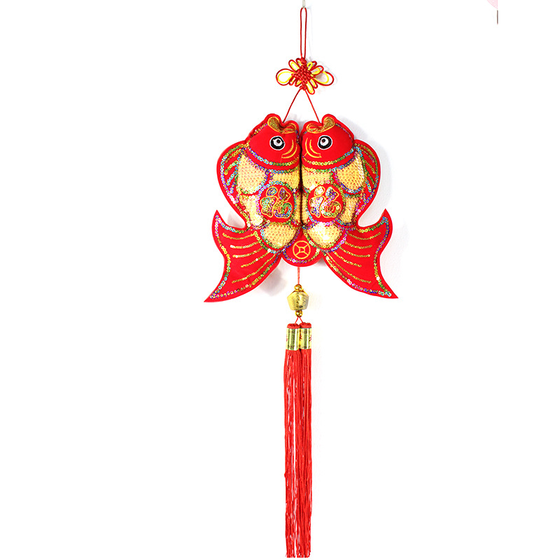 2018年新款中国结鱼挂件 婚庆亮片直鱼 福鱼喜庆挂串 挂饰批发