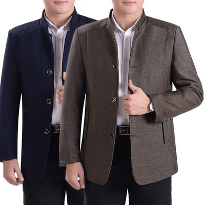 秋季新款中老年男士休闲夹克爸爸装立领扣子大码外套男装上衣批发|ms