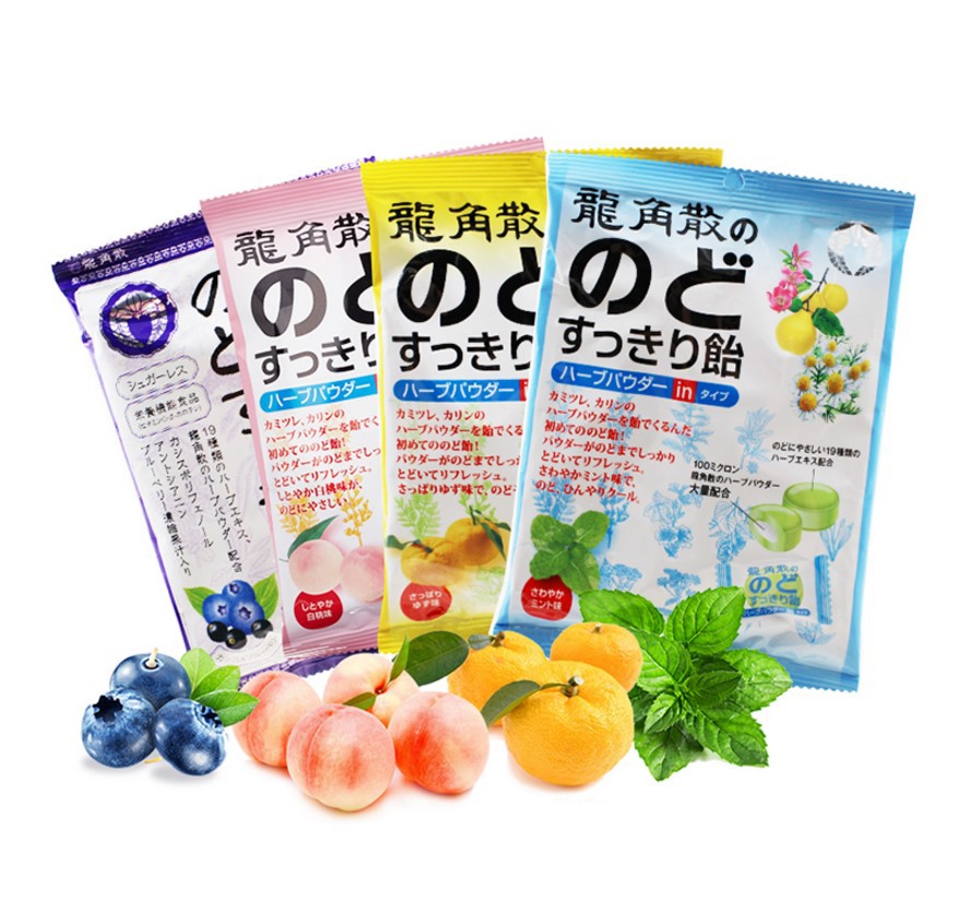 日本进口龙角散水果味润喉糖 白桃西柚薄荷蓝莓清凉润喉糖袋装