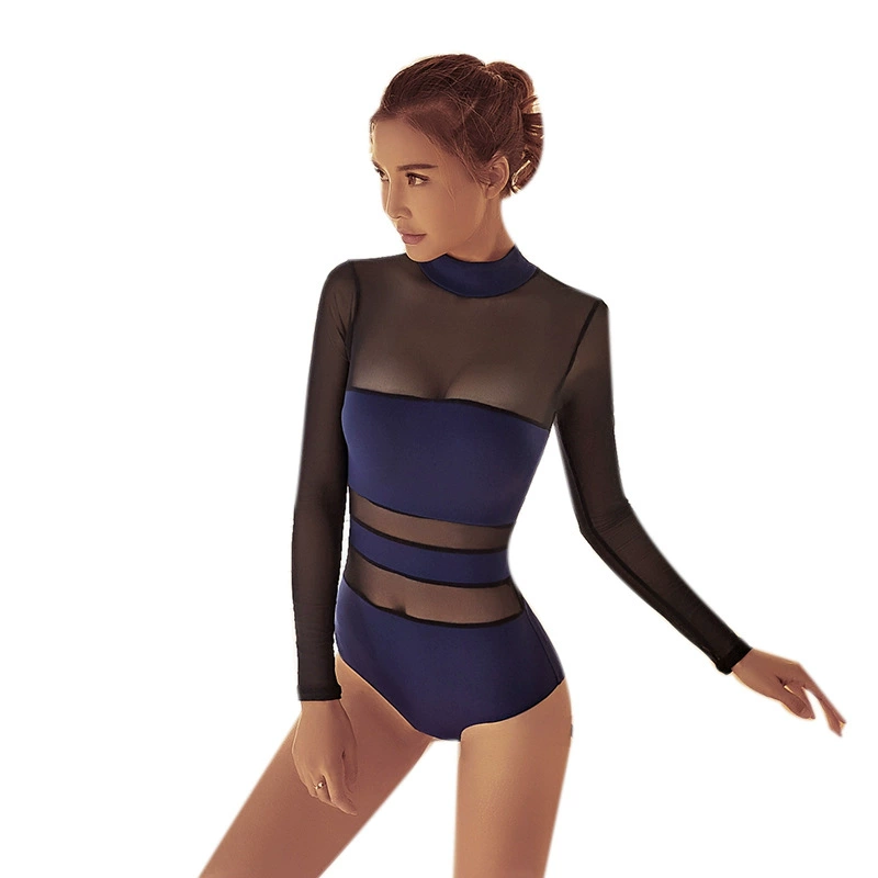 Ballet Leotard (Women) Mesh Splice with Removable Chest Pads, Long Sleeve, 3 Colors S–XL