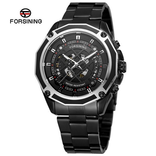 FORSINING fusini 1030 reloj mecánico automático de los hombres de cuerda hueco-hacia fuera transparente Fondo moda reloj mecánico hombres