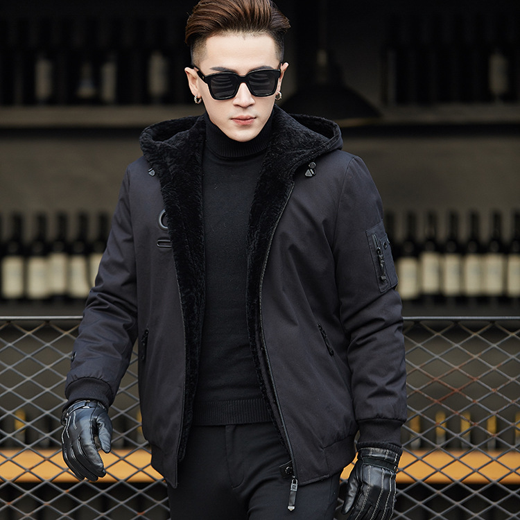 2018新款派克服男式羊毛内胆派克服大衣男士皮衣加棉夹克短款外套|ms
