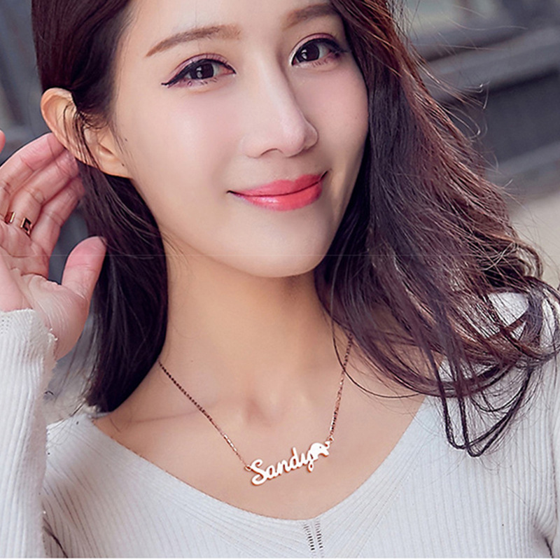 Private Made Goods Lettering 304 Stainless Steel Name Letter Collarbone Necklace Female Pendant Made Goods DIY Valentine's Day Gift