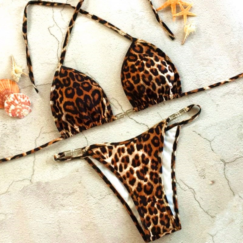 2021 New Fashion Design Sexy Leopard Print Bikini Polyester Swimsuit S