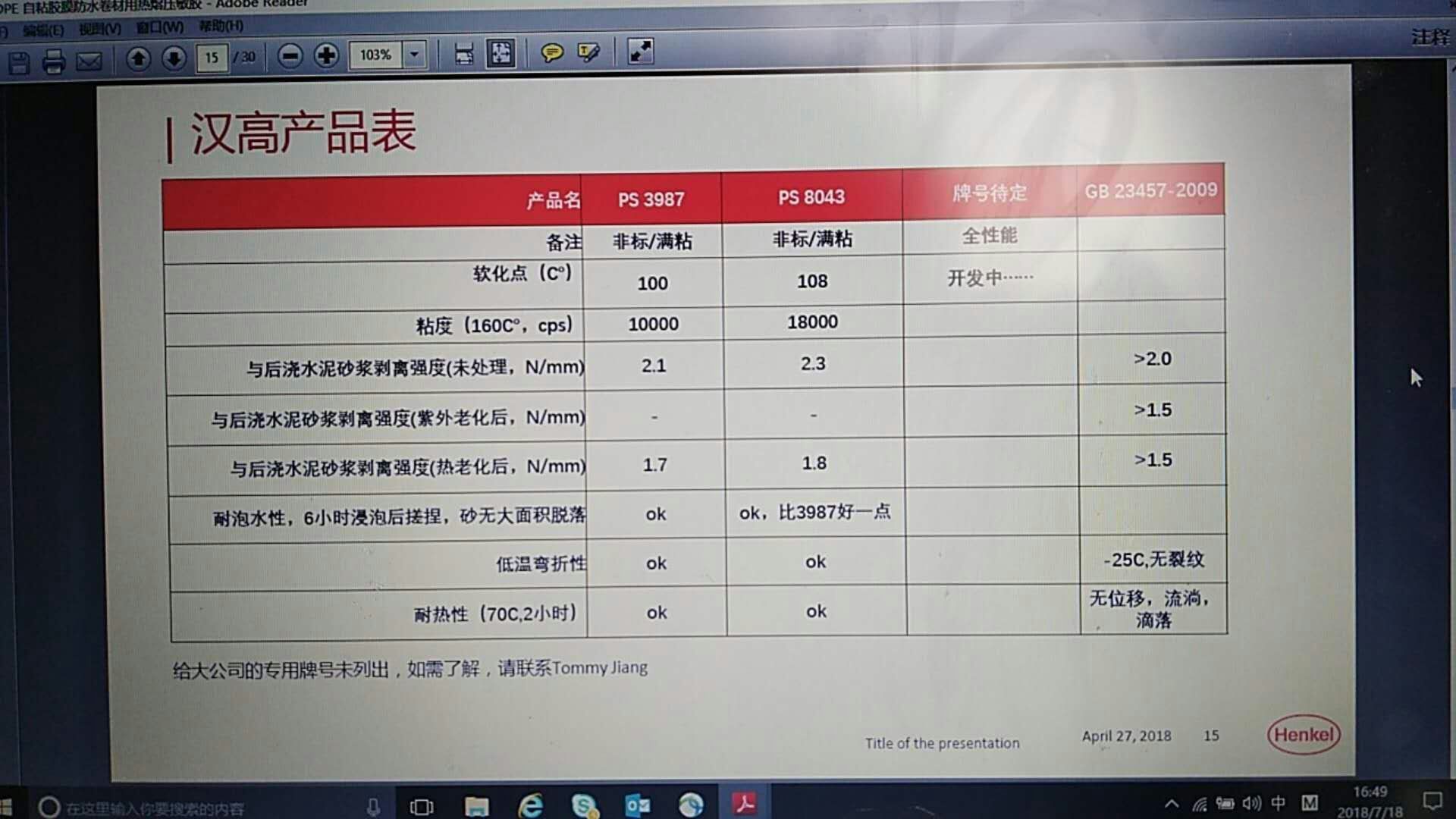 汉高防水卷材用胶