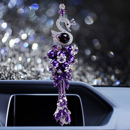 Car ornament crystal double-sided swan pendant, water drill swan pearl hanging decoration, auto accessory manufacturer