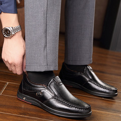 2024 Autumn/Winter Business Casual Leather Shoes for Men, Father's Shoes, Cotton Shoes for Middle-Aged and Elderly, Warm and Cozy Cotton Shoes