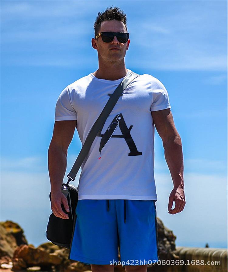 肌肉健身兄弟纯棉圆领短袖透气运动健身服跑步修身篮球t恤