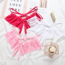 可爱内裤女士镂空性感蕾丝蝴蝶结低腰开裆提臀透气三角裤头日系