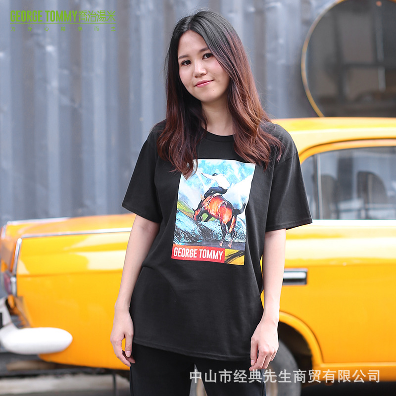 乔治汤米现货批发原创人马数码印花纯棉男女装T恤情侣半袖百搭衫