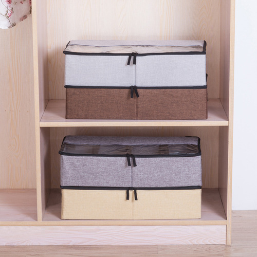 Patented washable multifunctional fabric transparent shoe box underwear cotton and linen storage box bed bottom shoe storage box
