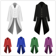 2018 European and American Men's Plain Color Long Style Fashion Punk Retro Tailcoat Uniform Dress Coat