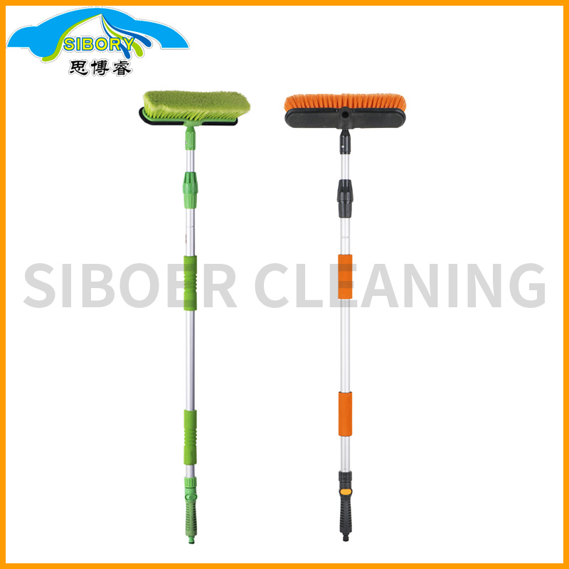 厂家生产加长手柄12寸可伸缩最长1.8米通水刷软毛洗车刷子