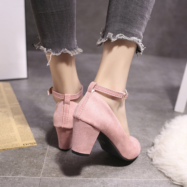 Spring and Autumn Suede High Heels Platform Buckle Thick Heel Pumps Women