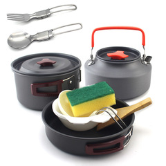 High-quality camping pot set, portable combination pot set, outdoor pot set, barbecue pot set for 2-3 people