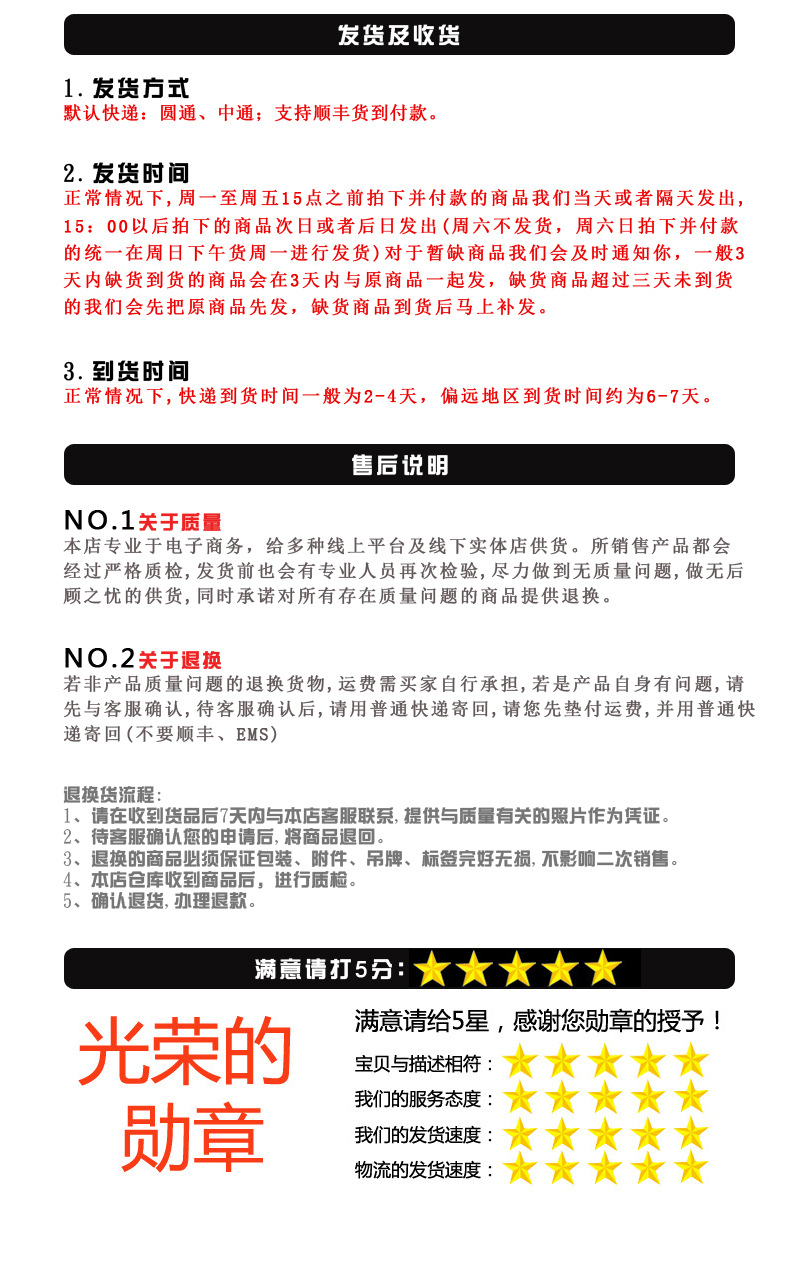 发货退货售后说明