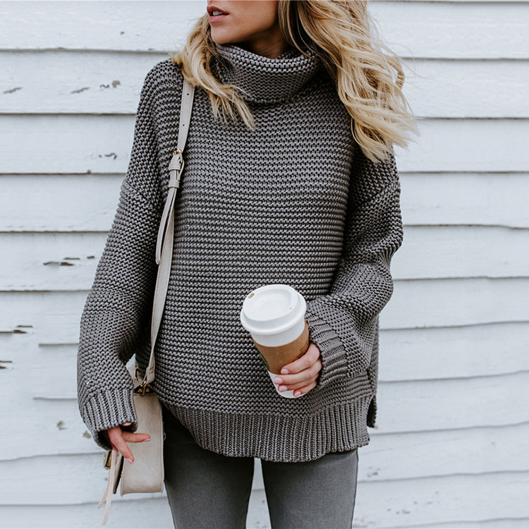 2023 otoño e invierno nuevo europeo y americano Comercio exterior punto Amazon popular grueso manga larga cuello alto suéter para mujeres