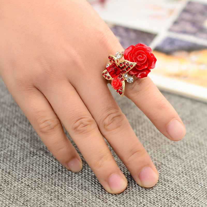 Exaggerated Bohemian Rose Butterfly Rhinestones Alloy Wholesale Open Rings display picture 12