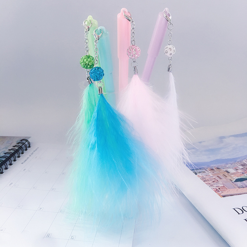 日韓創意火烈鳥羽毛筆 挂件塑料中性筆廠家定制 水筆 辦公文具