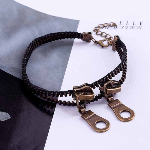 Cross-border new fashionable and cute double-layer antique zipper trendy women's anklet