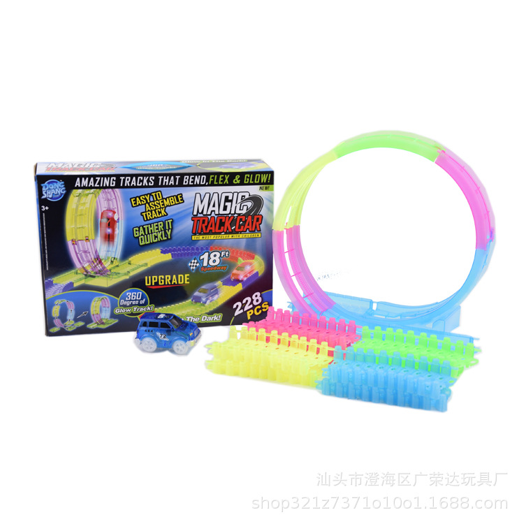 360 회전 트랙 8.5cm 발광 빌딩 블록 트랙 라이트 투명 지프 (228PC)