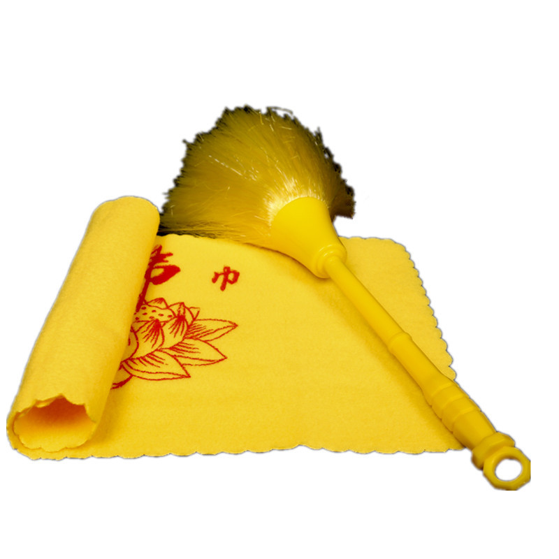 Buddhist supplies, dust removal for Buddha statues, yellow and red dust removal for Buddhist items, cleaning supplies for Buddhist instruments