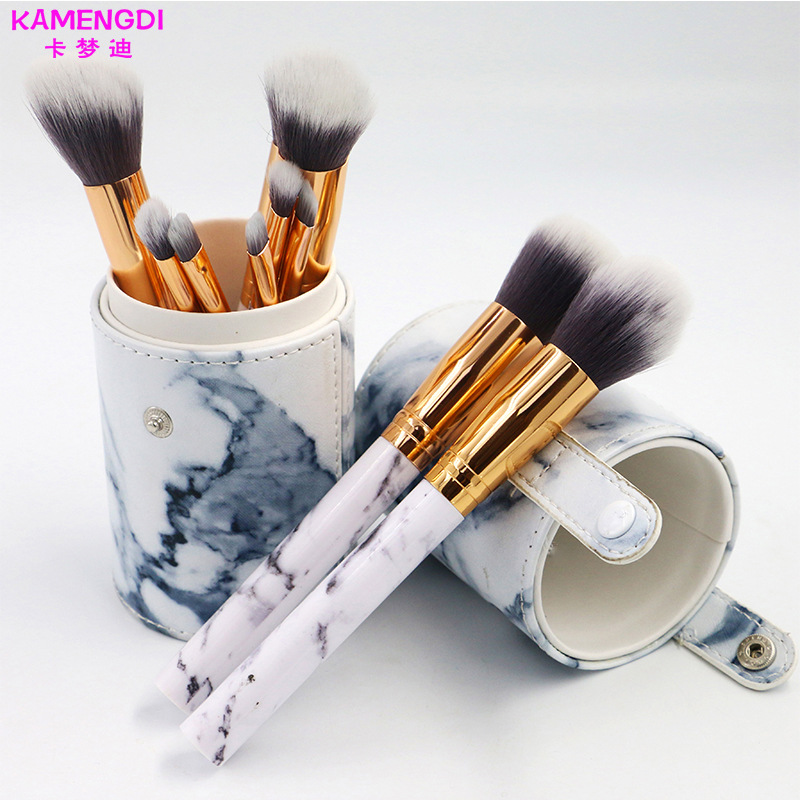 10支化妆刷套装 大理石黑白纹套刷大小号带收纳桶加刷包美妆工具