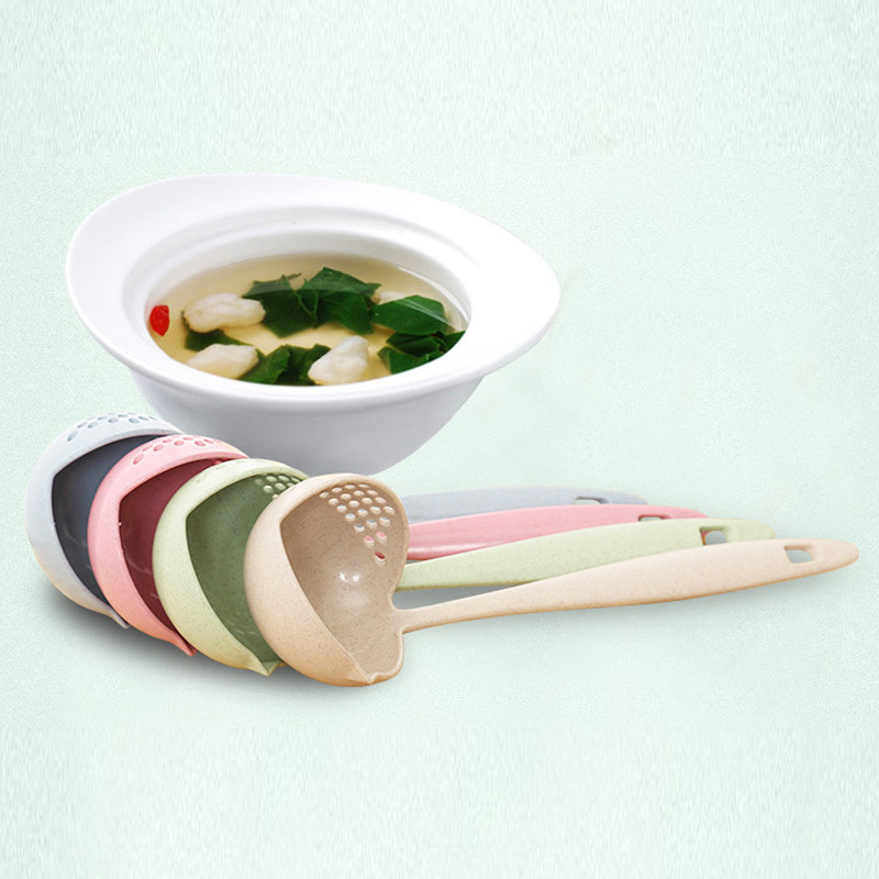 厨房二合一长柄小麦勺子 汤勺漏勺塑料大勺子 环保餐具火锅捞勺