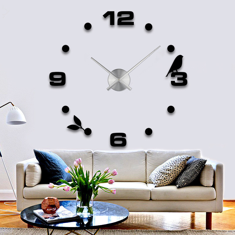 亚马逊热卖客厅挂钟欧北欧简约小鸟时钟创意DIY墙贴装饰钟表clock