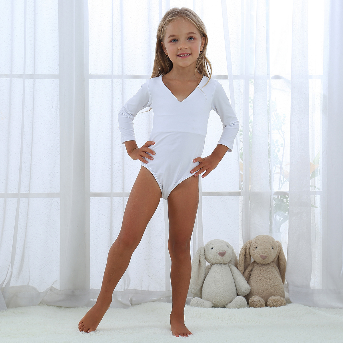 Deep V Neck Cross Back Long Sleeve Parent Child Top Kids Jumpsuit Swimsuit Comfortable Fabric Stylish Design Summer