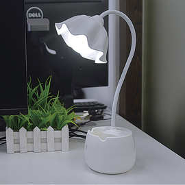 创意多款LED护眼笔筒花朵台灯USB充电办公学生少女三档触摸床头灯