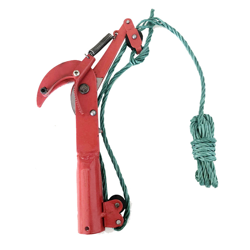 园林农用工具红色双滑轮带夹子带绳铁质高枝修枝剪刀摘果高空剪子
