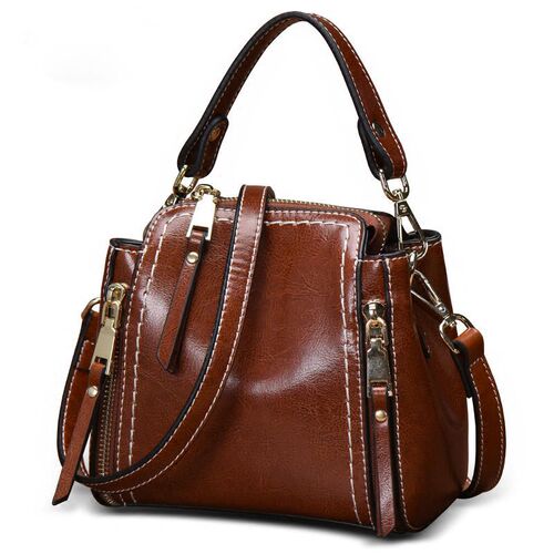 Korean style genuine leather small bag cowhide women's bag retro versatile crossbody bucket bag women's shoulder bag square bag sale