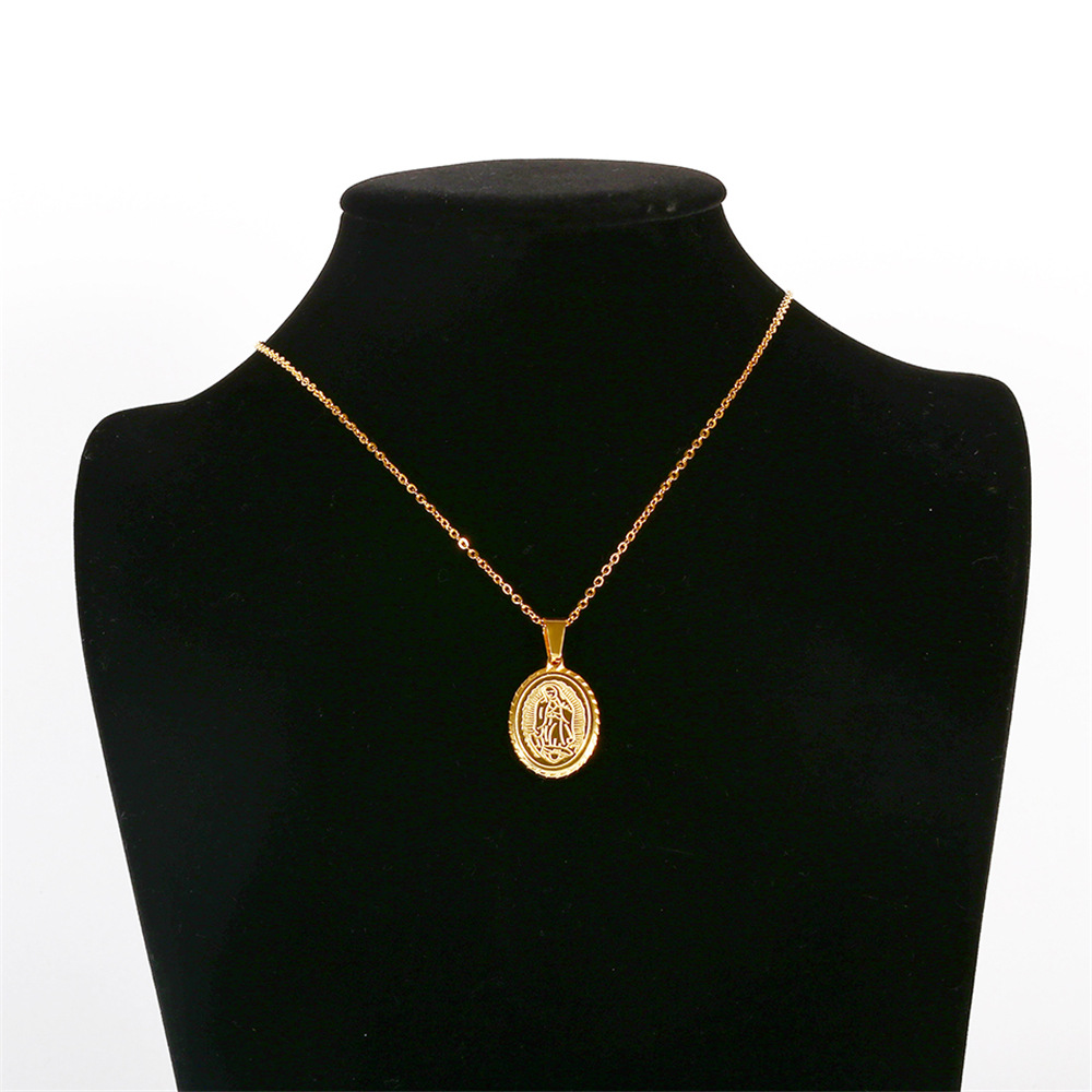 fashion titanium steel Virgin Mary oval pendent necklace earrings set wholesale Nihaojewelry
