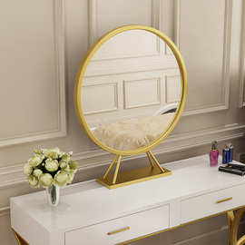 北欧轻奢铁艺圆形浴室柜化妆镜简约单面浴室镜酒店卧室梳妆镜子