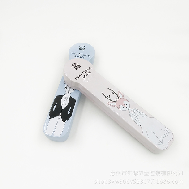 厂家定制别致情侣款大头拉伸餐具盒筷子勺子盒铁盒铁罐