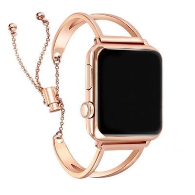 适用apple watch苹果12/3/4表带不锈钢手镯钢带V字玫瑰金链式表带|ms