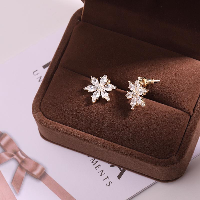 韩版时尚耳饰品 精致水钻璀璨镶钻雪花耳钉 韩国人气耳饰批发