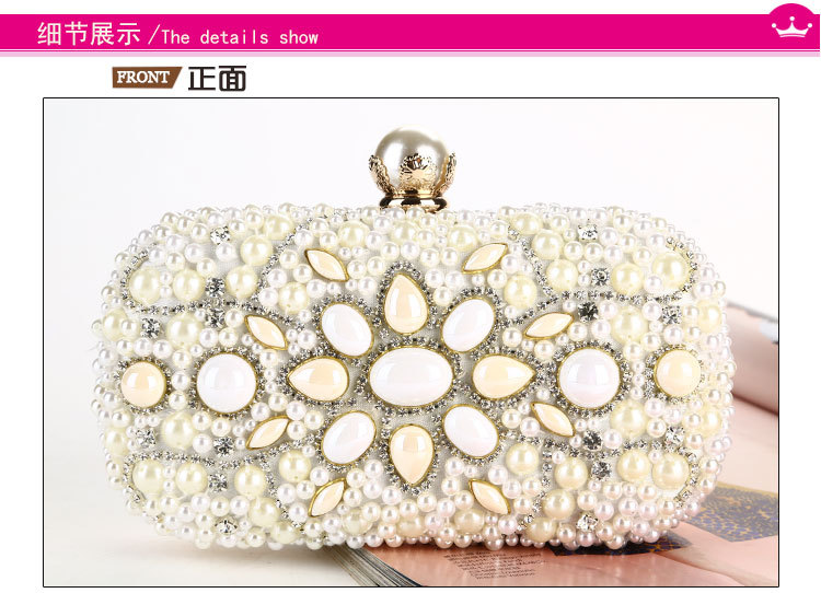 Pearl Dinner Bag Fashion Trendy New Evening Bag Handmade Bead Embroidery Clutch display picture 2