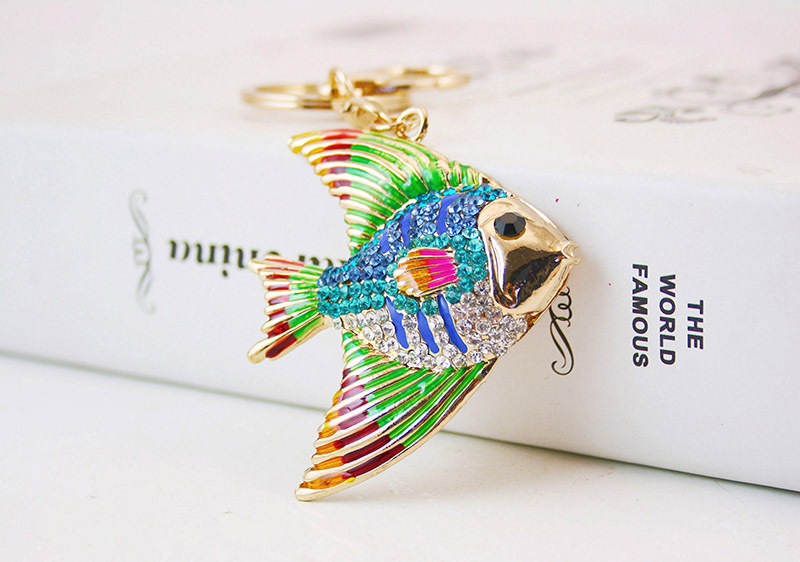 45g Weight Alloy, Metal Material Heart Pattern Unisex Gender Pink, Blue, Gold Color Korean Creative Cute Cartoon Tropical Fish Diamond  Keychain 4