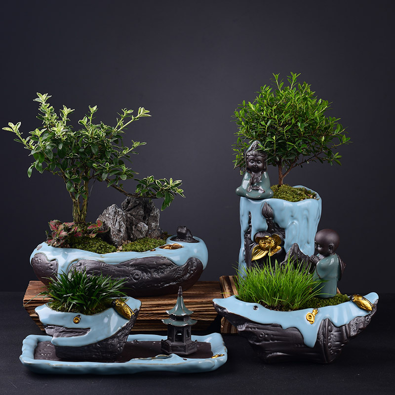New Chinese Characteristic Creative Ceramics Pot Pot Home Hotel Horticulture Desktop Bonsai Basin Bamboo Basin