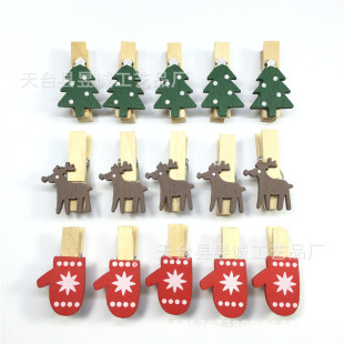 New listing cartoon patch wooden clip Christmas series wooden clip environmental protection color wooden clip