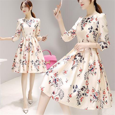 2020 spring and summer Korean version of the new seven-point sleeve long dress temperament bottoming slim A word skirt child wholesale