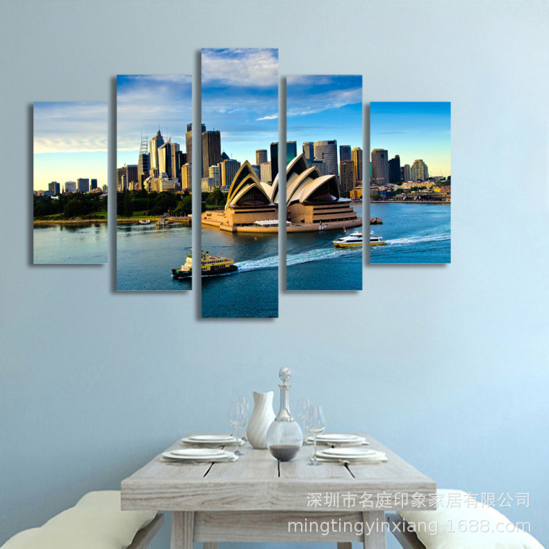 悉尼歌剧院海港大桥 澳洲风光五联拼画家居客厅卧室办公装饰挂画