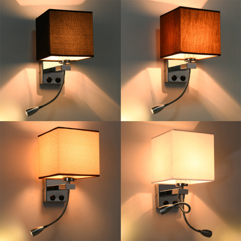 Modern bedside wall lamp simple fabric USB swing arm LED living room lamp aisle corridor hotel wall lamp