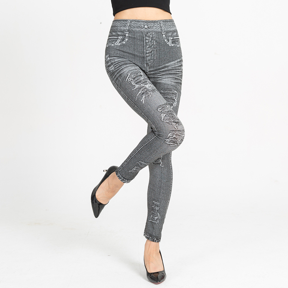 imitation denim elastic thin slim nine-point  leggings Nihaostyles wholesale clothing vendor NSQY72645