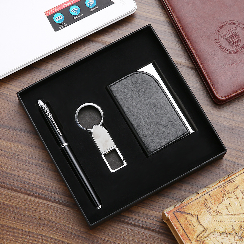 创意名片盒钥匙扣金属圆珠笔配笔记本组合男士商务礼品套装定制