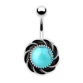 跨境电商 热销人体穿刺肚皮舞饰品 镶圆形绿松石肚脐钉肚脐扣厂家